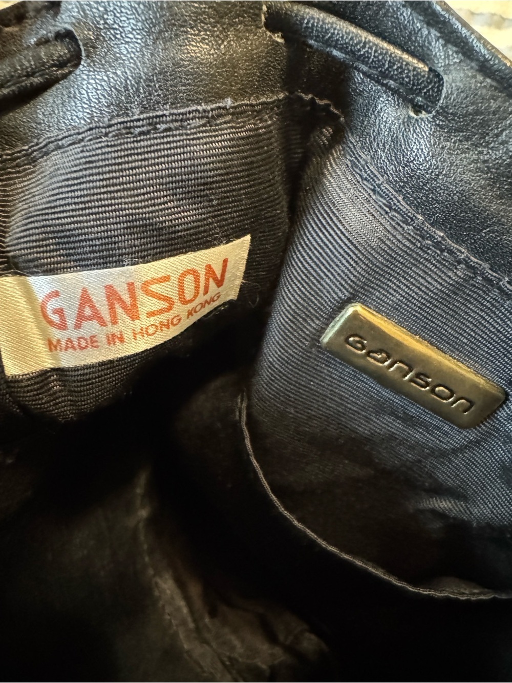 Vintage Ganson Black Woven Leather Drawstring Mini Bucket Crossbody Bag - Picture 3 of 4